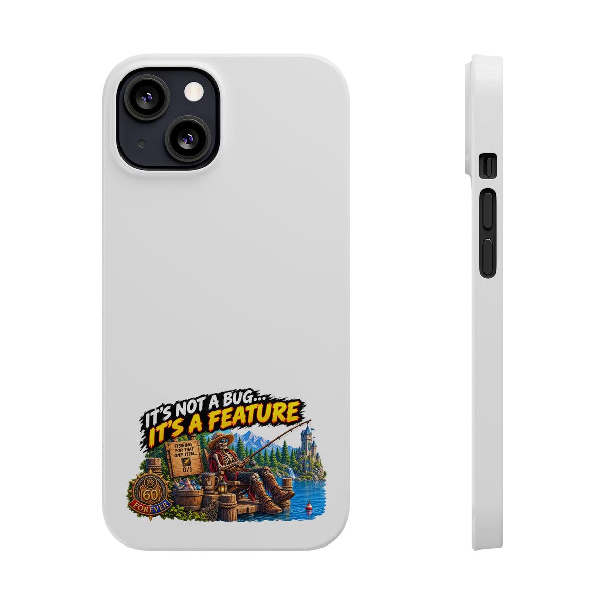 Slim Phone Case — "It's Not a Bug, It's a Feature" Rustic Camping Design