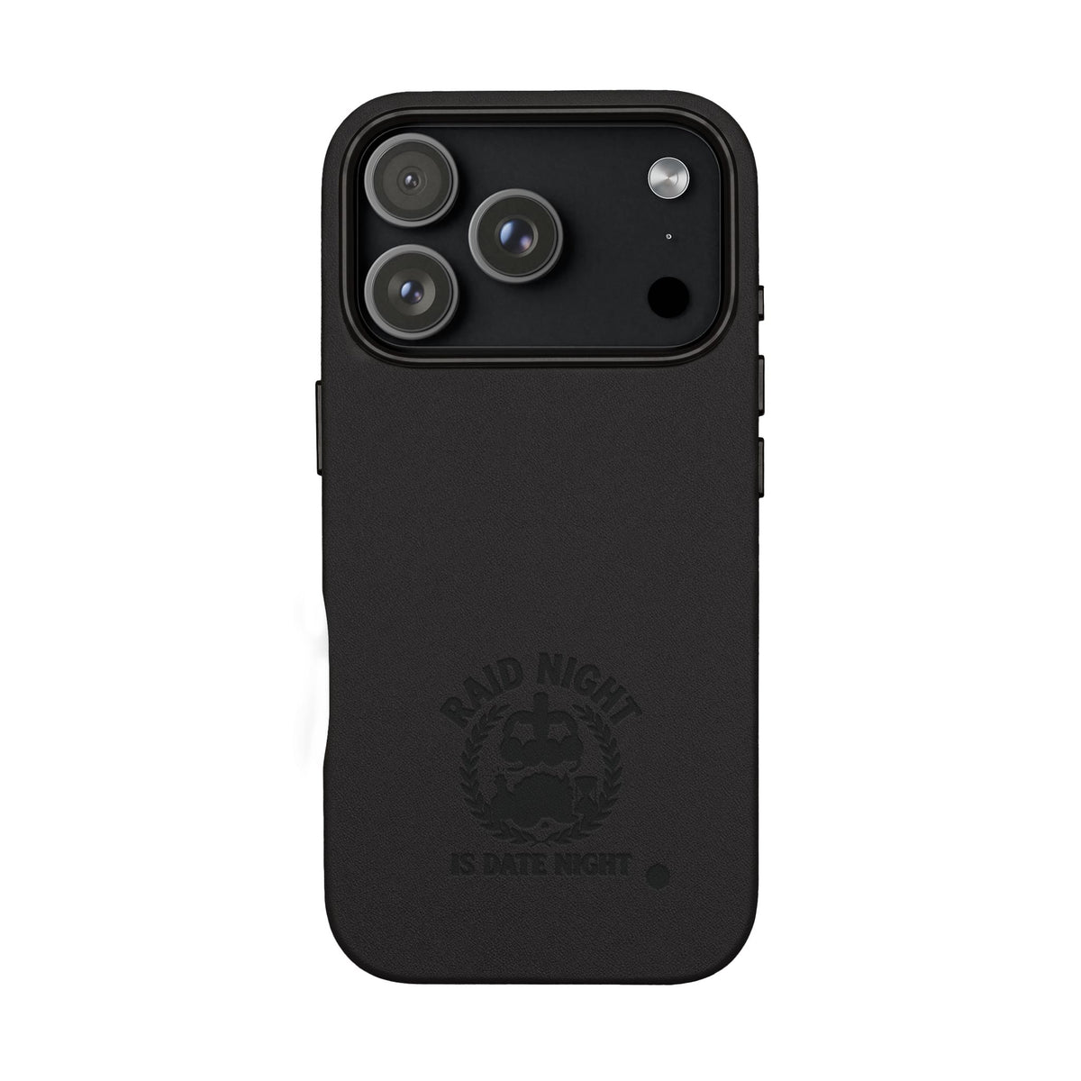 Engraved PU Leather Phone Case — 'Raid Night' Embossed Protective Cover