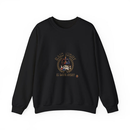 Crewneck Sweatshirt — "Raid Night Is Date Night" Vintage Crest