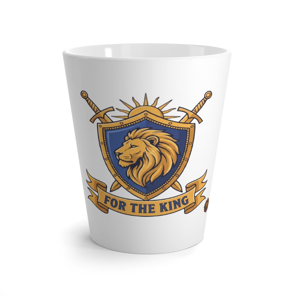 Latte Mug — "For The King" Lion Crest Ceramic Coffee Mug