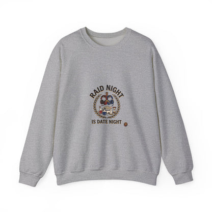 Crewneck Sweatshirt — "Raid Night Is Date Night" Vintage Crest