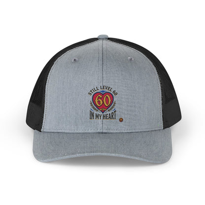 60th Birthday Trucker Hat - "Still Level 60 In My Heart" Retro Mesh Cap