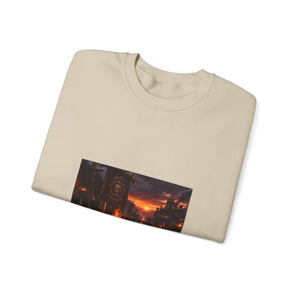 Apocalyptic Cityscape Crewneck Sweatshirt — Dystopian Sunset Graphic