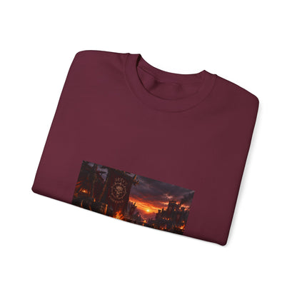 Apocalyptic Cityscape Crewneck Sweatshirt — Dystopian Sunset Graphic