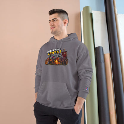 Champion Hoodie - 'Never Pass Level 60' Gamer Campfire Graphic Hoodie