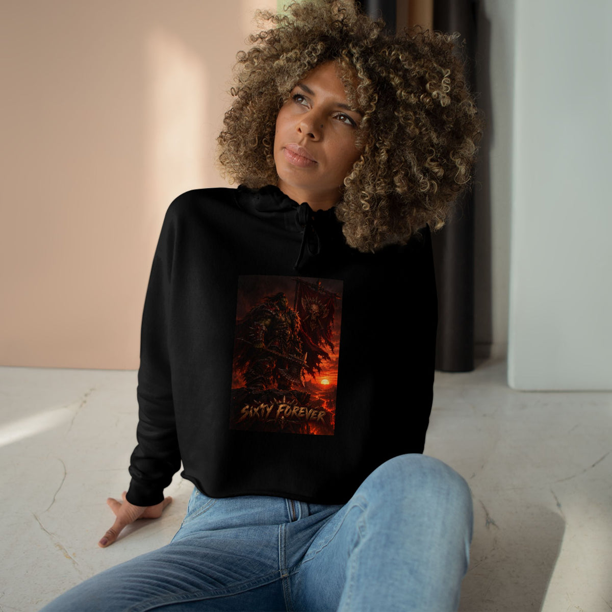 Crop Hoodie — Fiery Palm Sunset Graphic Crop Hoodie