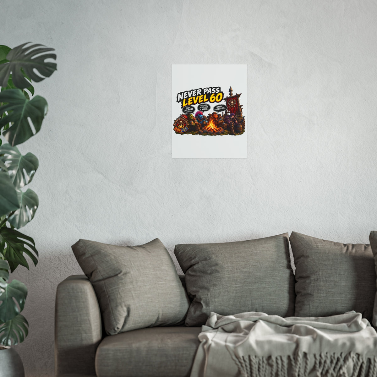 Never Pass Level 60 Fine Art Poster – Funny Gamer 60th Birthday Wall Art