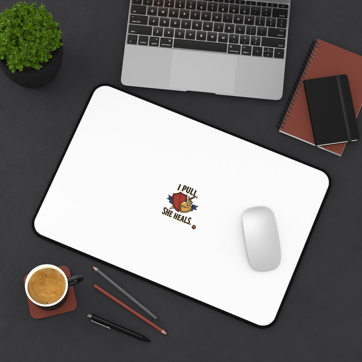 Desk Mat — "I Pull, She Heals" Cute Couple Massage Therapy Desk Pad