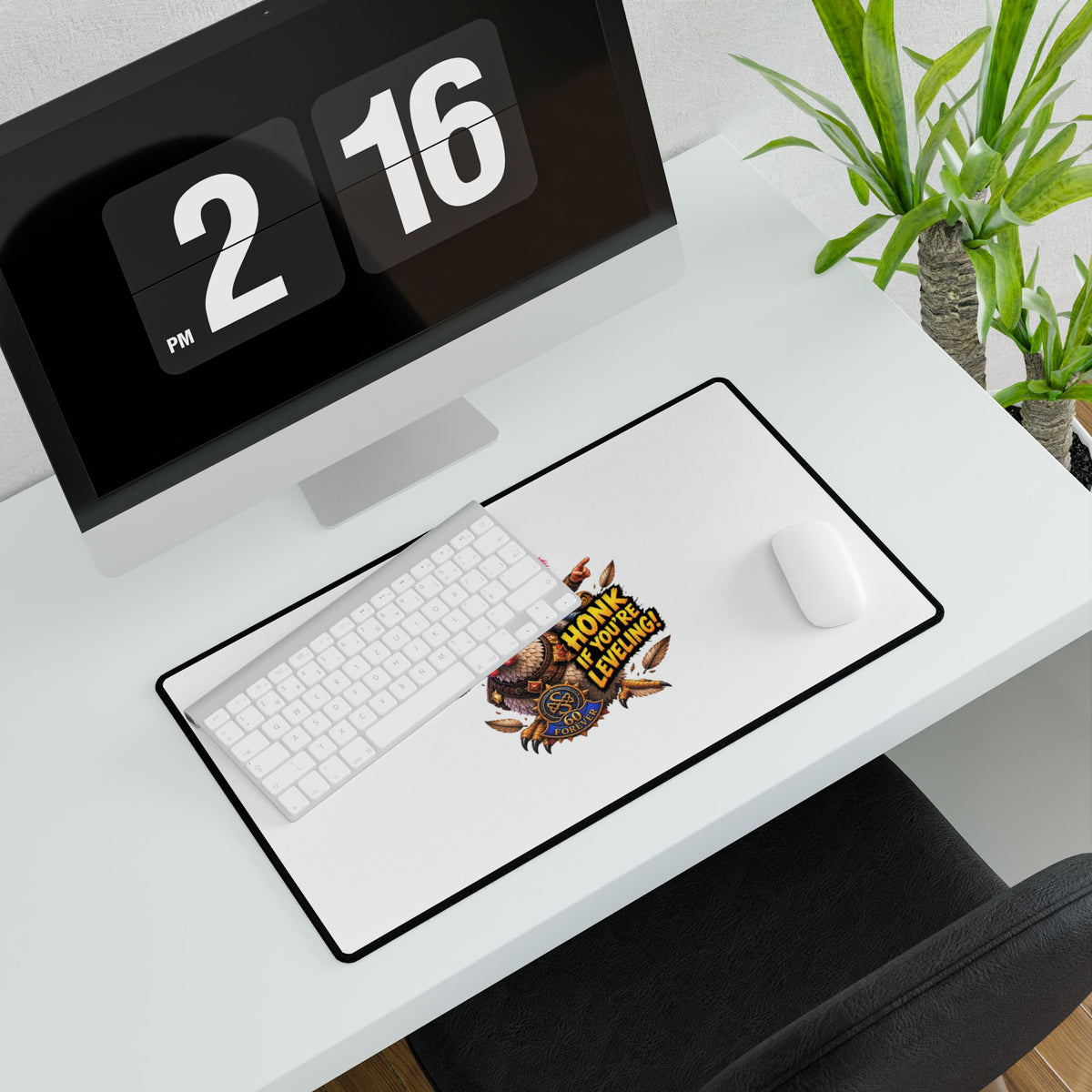 Gaming Desk Mat – "Honk If You're Leveling" Chicken & Gamer Design