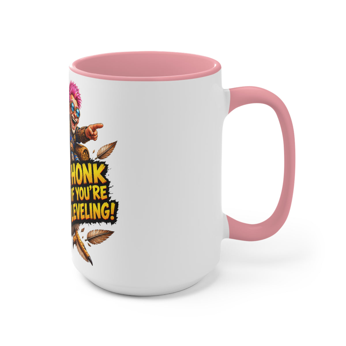 Gaming Mug — "Honk If You're Leveling" Funny Gamer Coffee Cup (Color Accent)