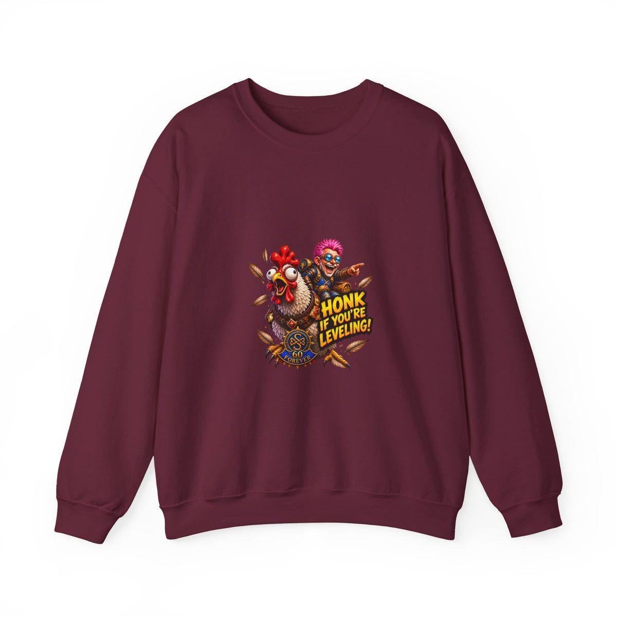 Crewneck Sweatshirt — "Honk If You're Leveling" Gamer Chicken Graphic