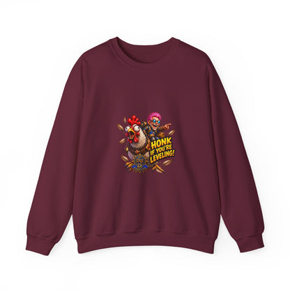 Crewneck Sweatshirt — "Honk If You're Leveling" Gamer Chicken Graphic