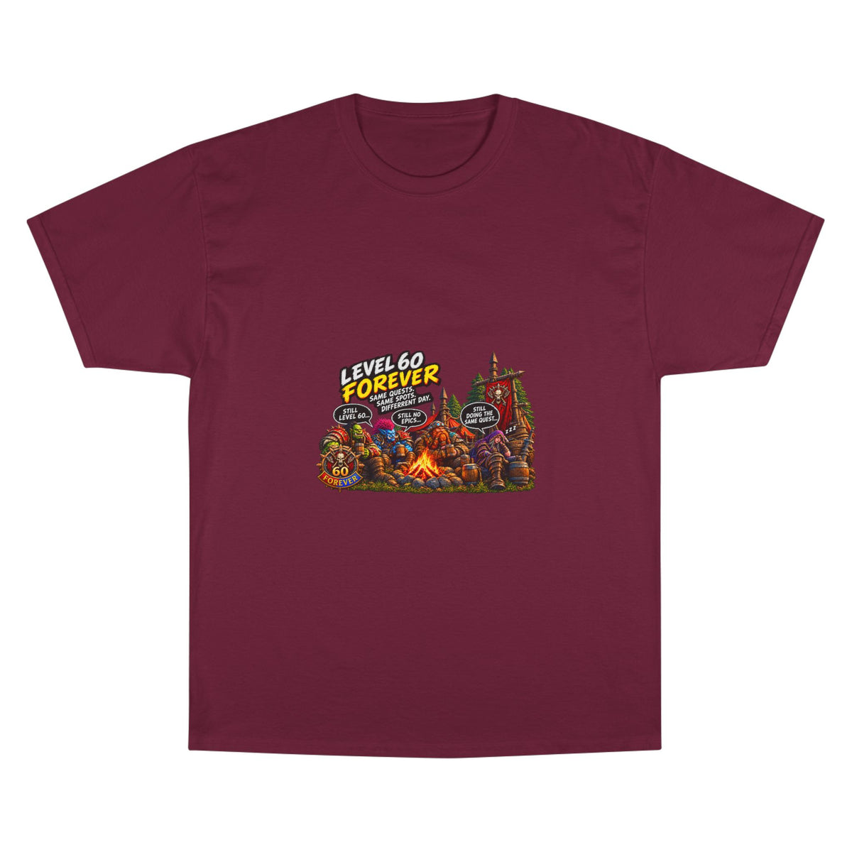 Level 60 Forever T-Shirt – Retro RPG Campfire Gamer Tee