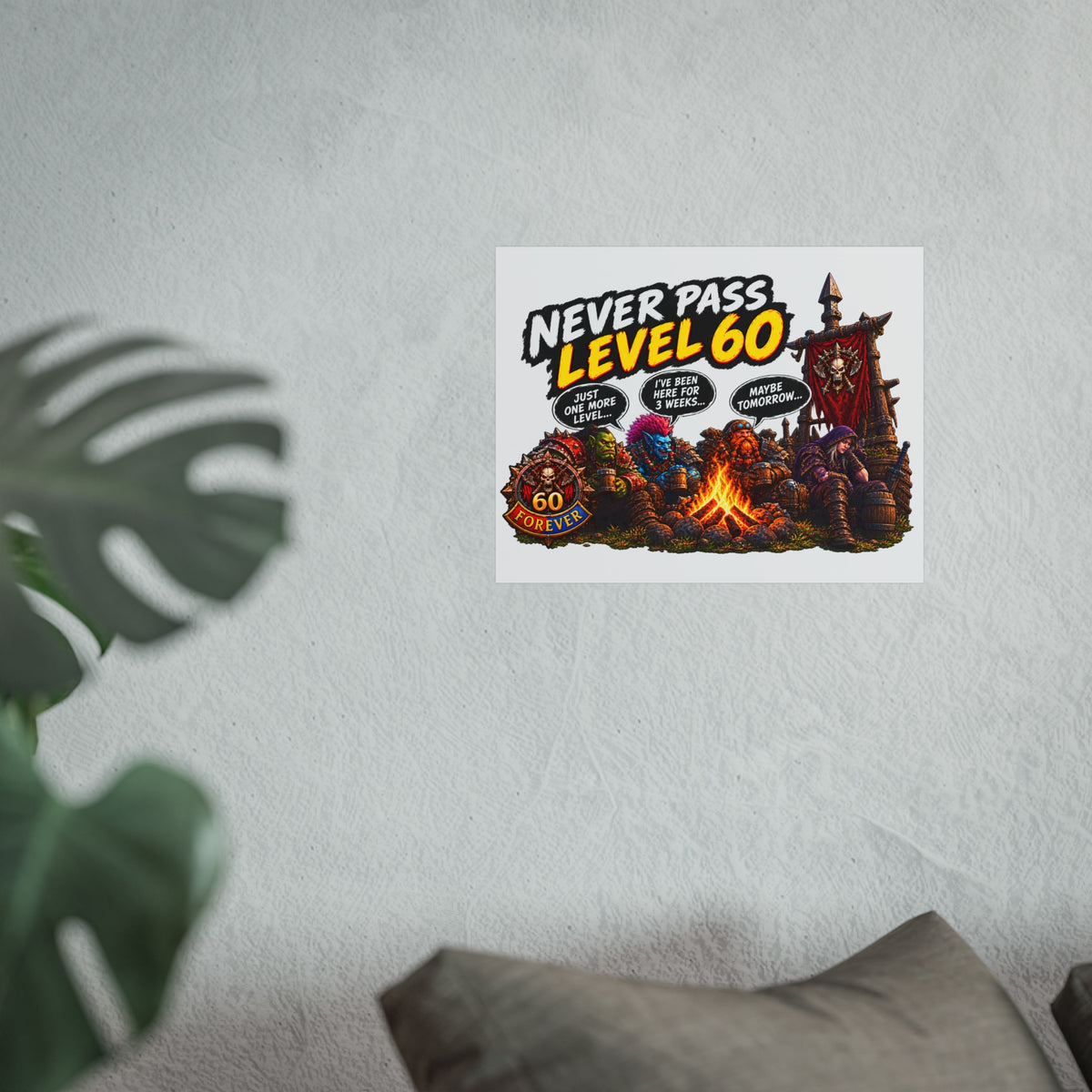 Never Pass Level 60 Fine Art Poster – Funny Gamer 60th Birthday Wall Art