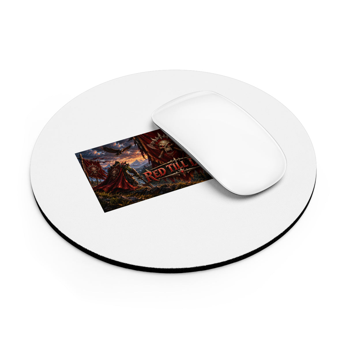 Red Till Dead Gothic Battle Mouse Pad — Skull Banner Gaming Desk Mat