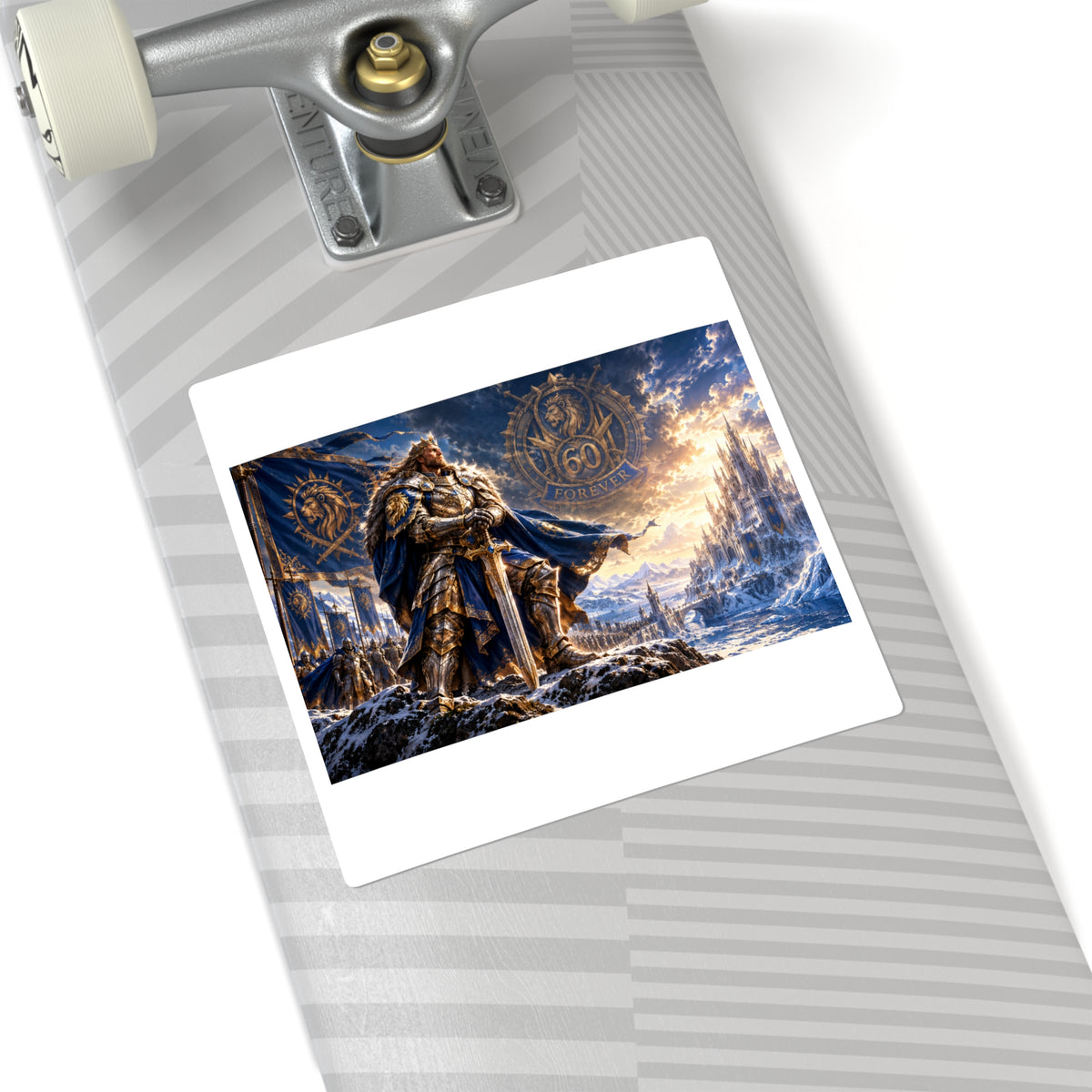Square Sticker — Viking Warrior Frost Battle Scene (60 Forever Emblem)
