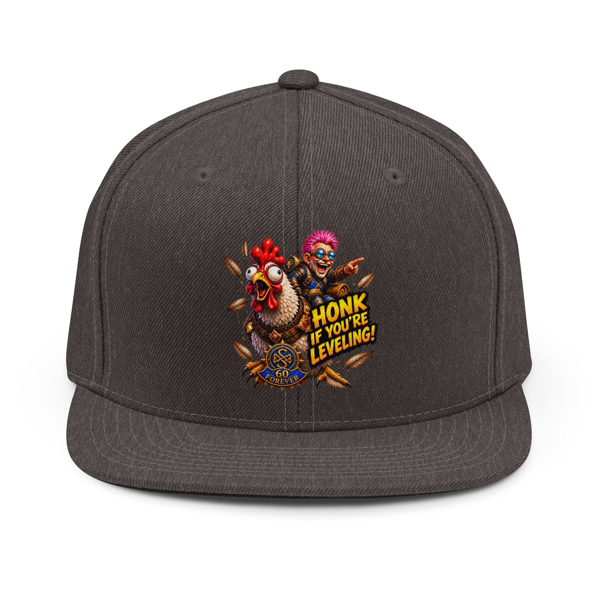 Snapback Hat — "Honk If You’re Leveling" Gamer Chicken Embroidered Cap
