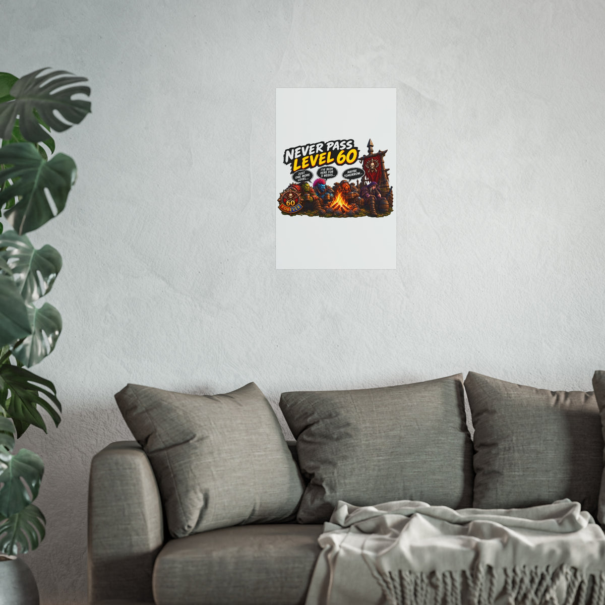 Never Pass Level 60 Fine Art Poster – Funny Gamer 60th Birthday Wall Art