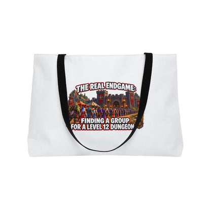 Weekender Tote Bag — "The Real Endgame: Finding a Group for a Level 12 Dungeon" Gamer Tote