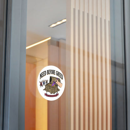 Need Before Greed Round Vinyl Sticker — Funny RPG / Dungeons & Dragons Loot Rule Sticker