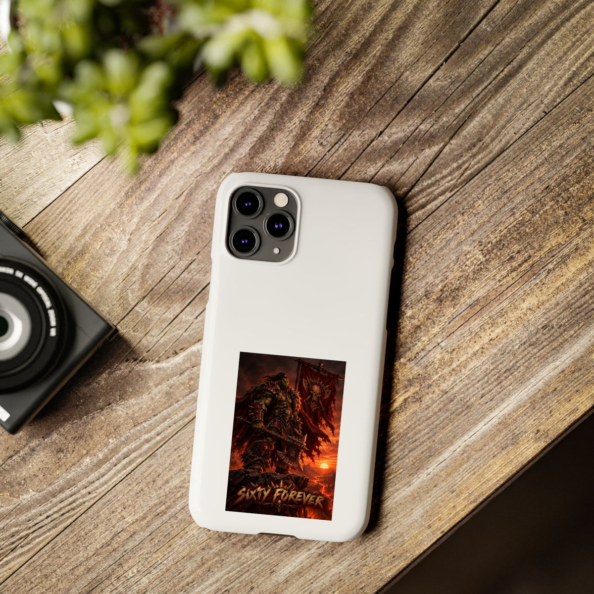 Slim Phone Case — Dark Viking Warrior 'Sixty Forever' Graphic