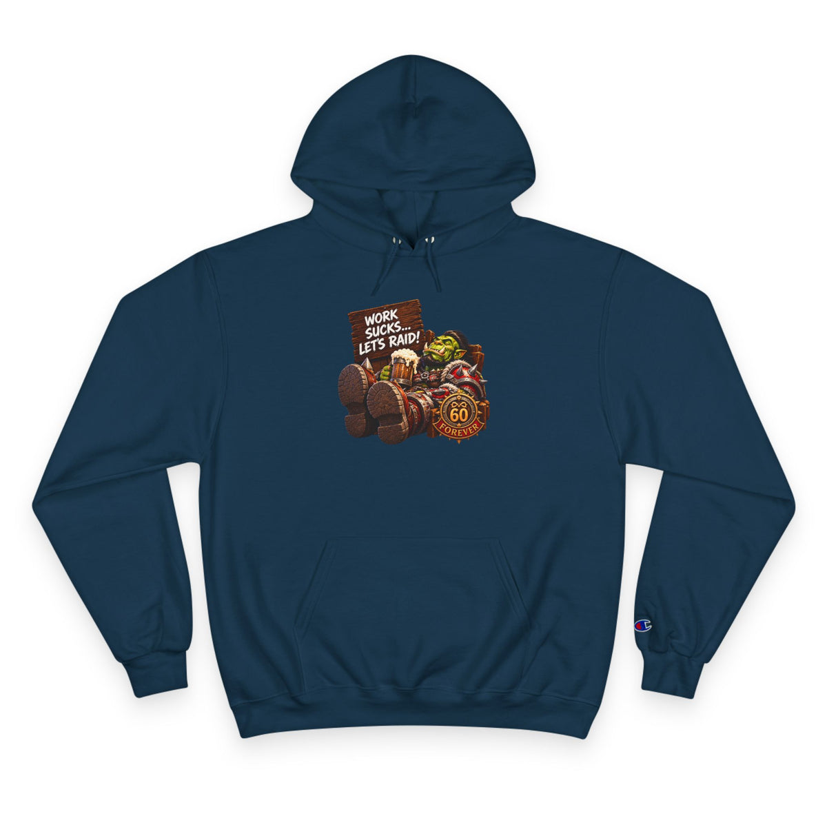 Champion Hoodie — 'Work Hard, Play Hard' Retro Thanksgiving Harvest Graphic