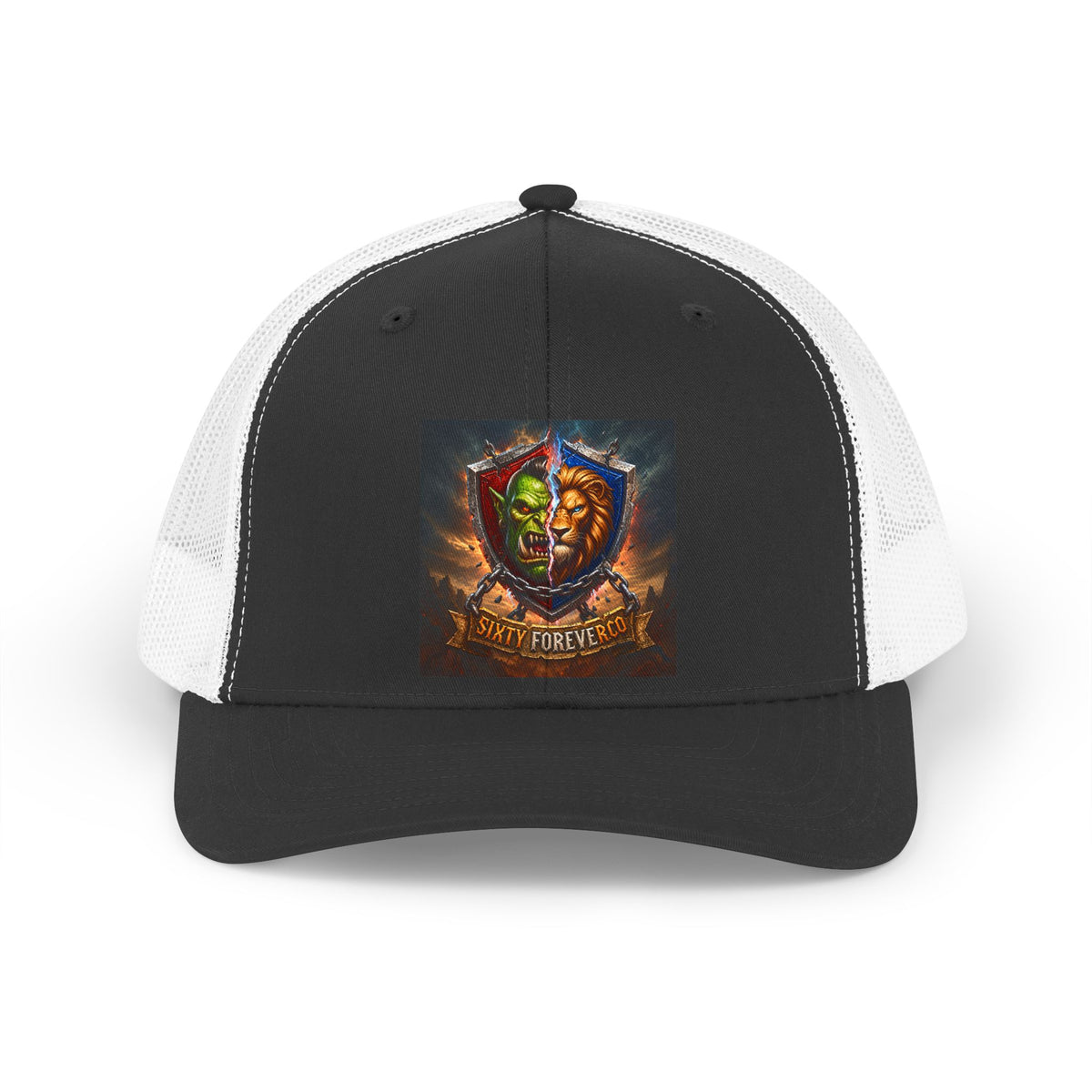 Trucker Hat — 'Stay Forever' Retro Lion & Mask Shield Graphic