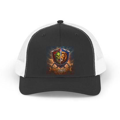 Trucker Hat — 'Stay Forever' Retro Lion & Mask Shield Graphic