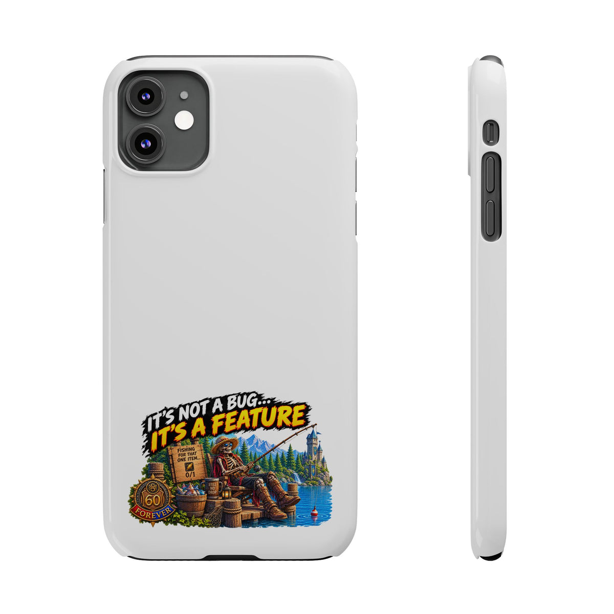 Slim Phone Case — "It's Not a Bug, It's a Feature" Rustic Camping Design