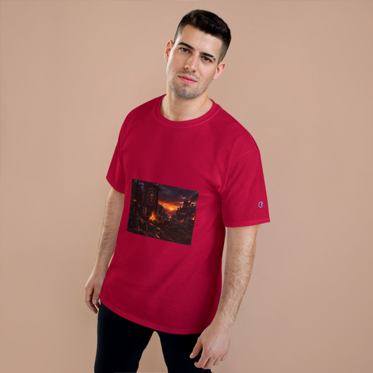 Champion T-Shirt — Dark Fantasy Volcano Landscape Graphic Tee