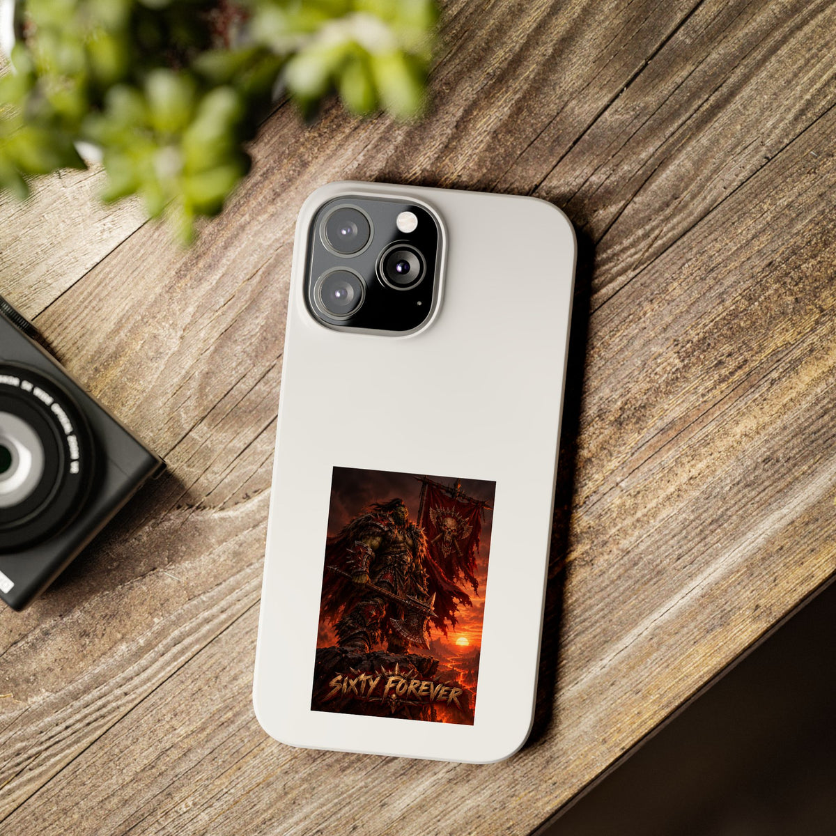 Slim Phone Case — Dark Viking Warrior 'Sixty Forever' Graphic
