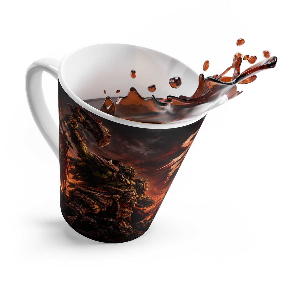 Latte Mug — 'Sixty Forever' Dark Fantasy Orc War Scene Coffee Cup