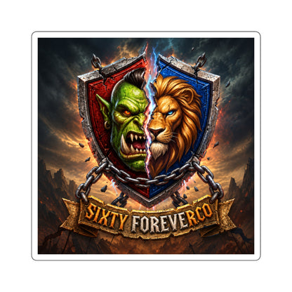 Sixty ForeverCo Orc vs Lion Crest Square Sticker — Fantasy Gaming Emblem