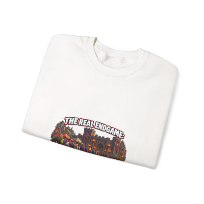 Gaming Crewneck Sweatshirt — "The Real Endgame: Finding a Group for a Level 12 Dungeon"