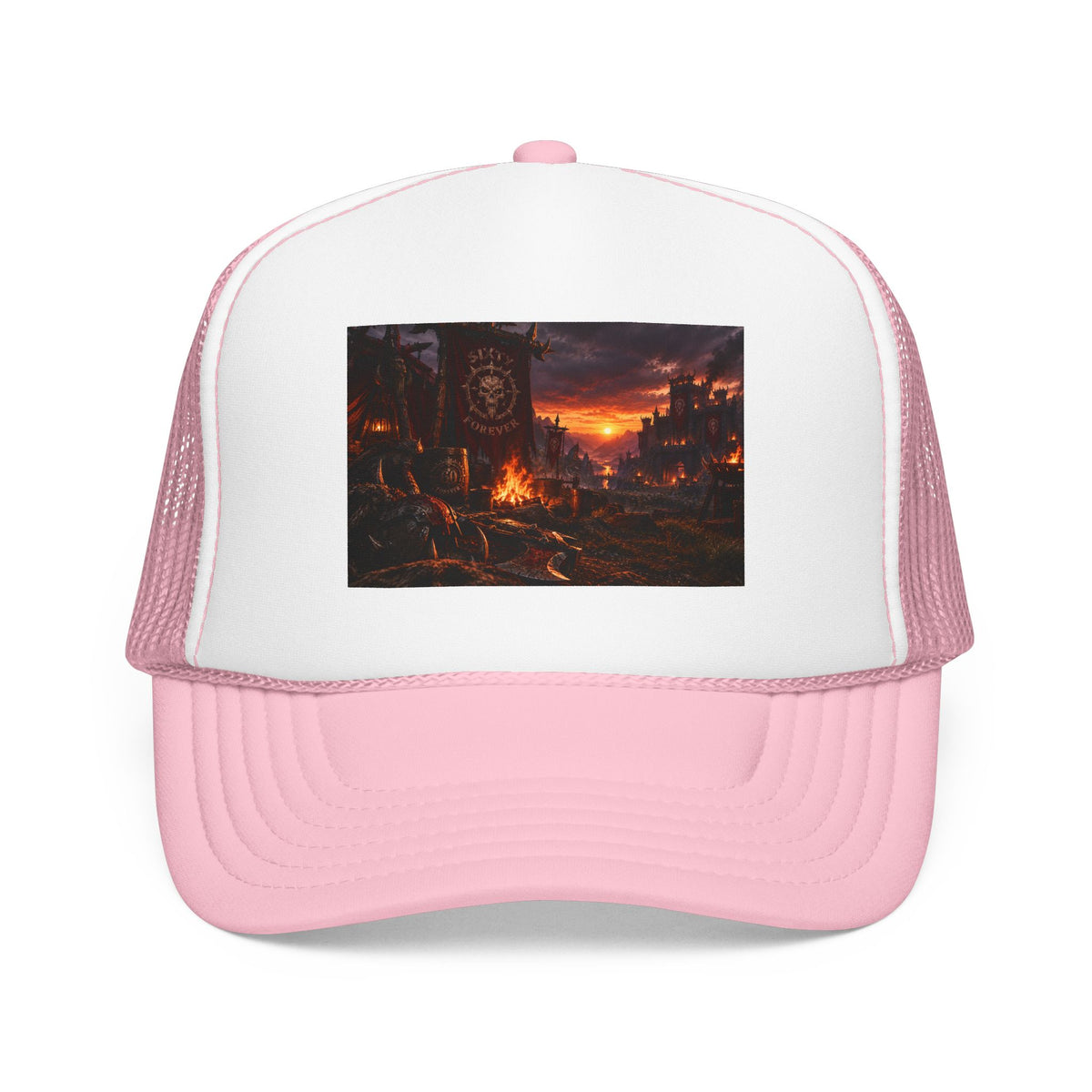 Post-Apocalyptic Campfire Foam Trucker Hat – Dark Dystopian Landscape