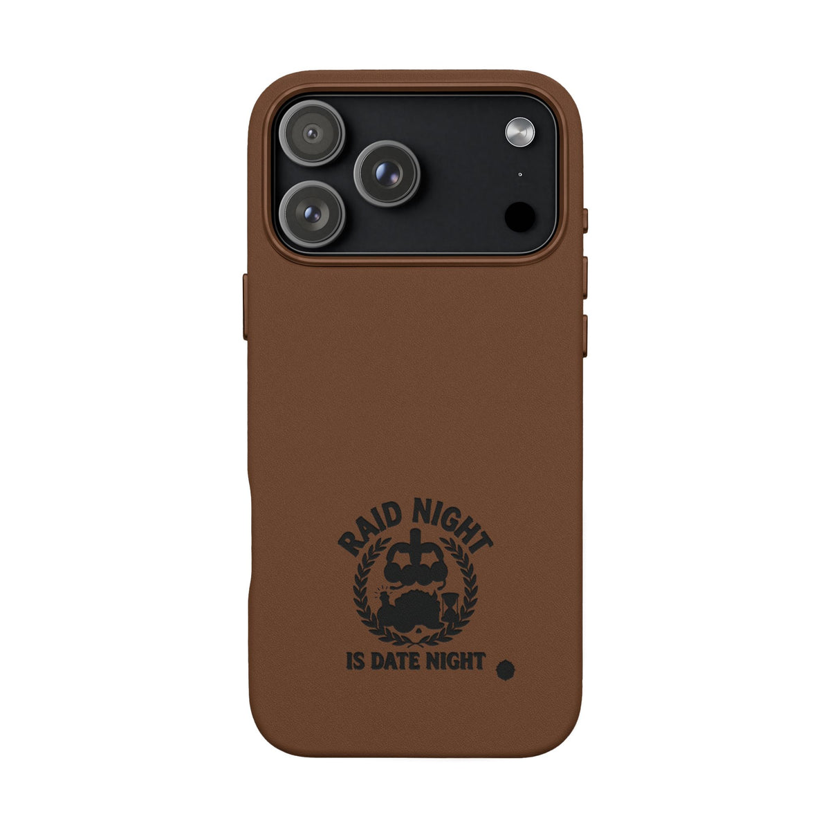 Engraved PU Leather Phone Case — 'Raid Night' Embossed Protective Cover