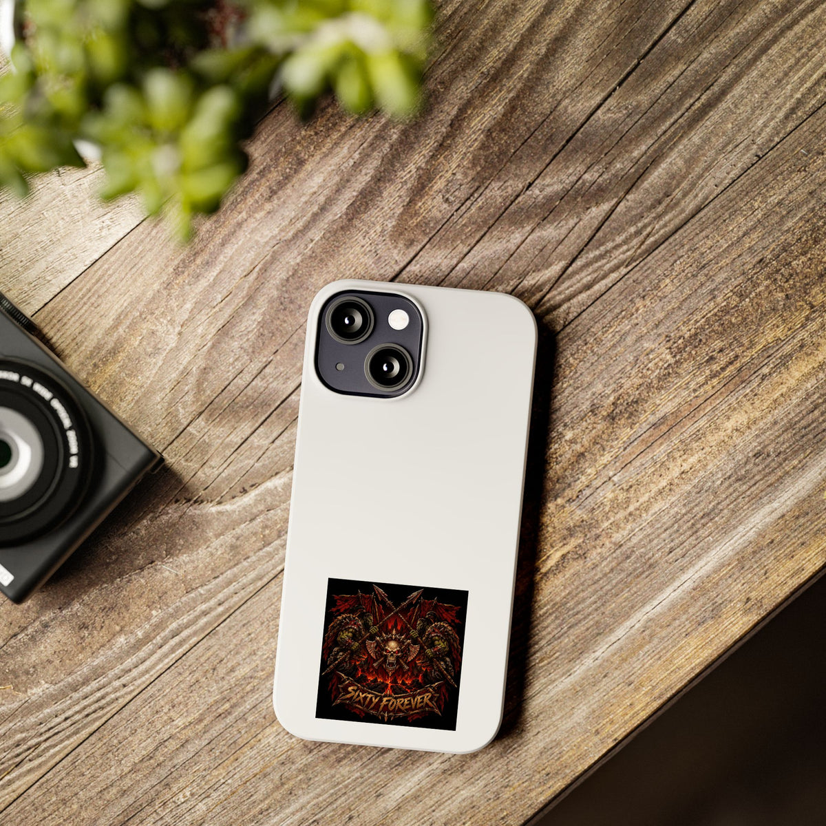 Slim Phone Case — 'Sixty Forever' Gothic Skull & Wings Design