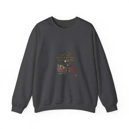Crewneck Sweatshirt — "LFG: Looking For Groceries" Funny Gamer Shopping Graphic