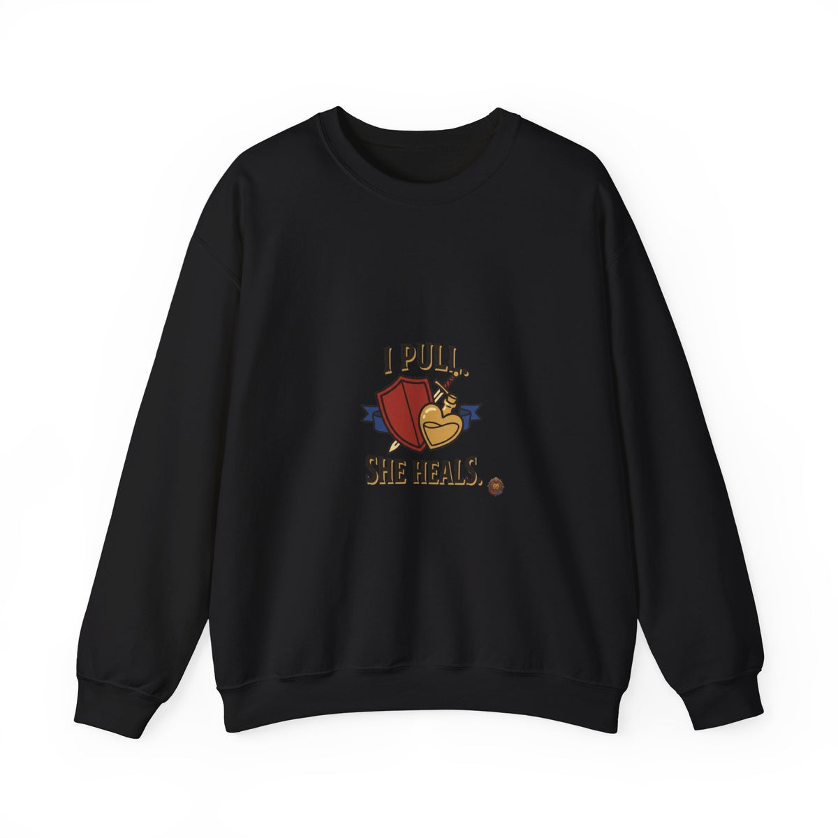 Crewneck Sweatshirt — “I Pull, She Heals” Veterinary/Animal Rescue Crewneck