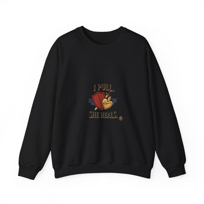 Crewneck Sweatshirt — “I Pull, She Heals” Veterinary/Animal Rescue Crewneck