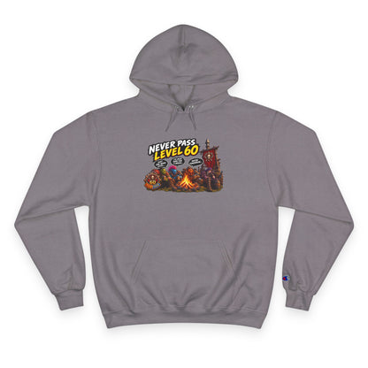 Champion Hoodie - 'Never Pass Level 60' Gamer Campfire Graphic Hoodie