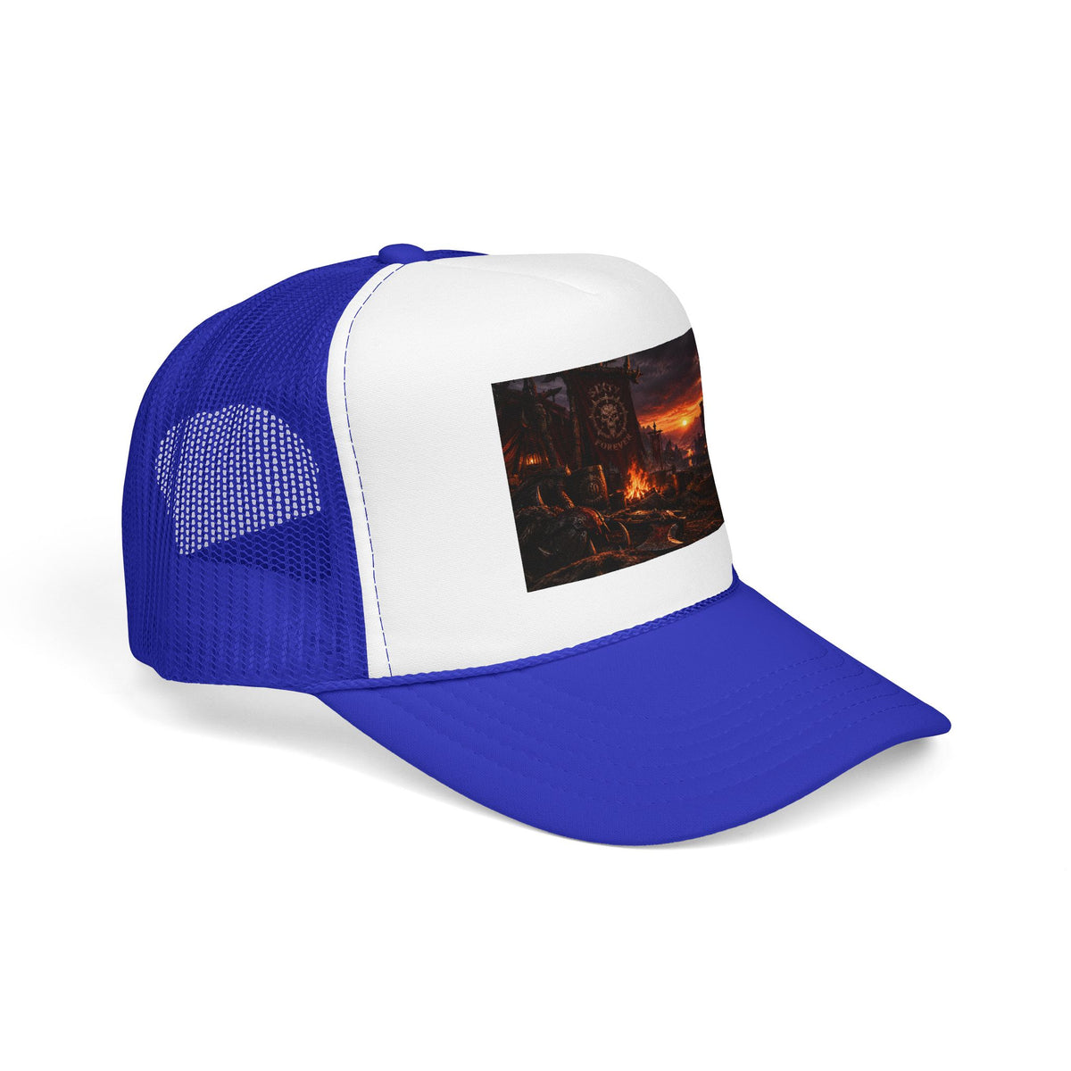Post-Apocalyptic Campfire Foam Trucker Hat – Dark Dystopian Landscape
