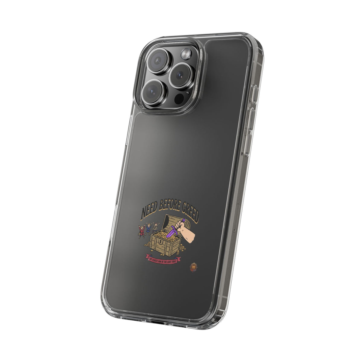Clear Phone Case — "Need Before Greed" Treasure Chest Design