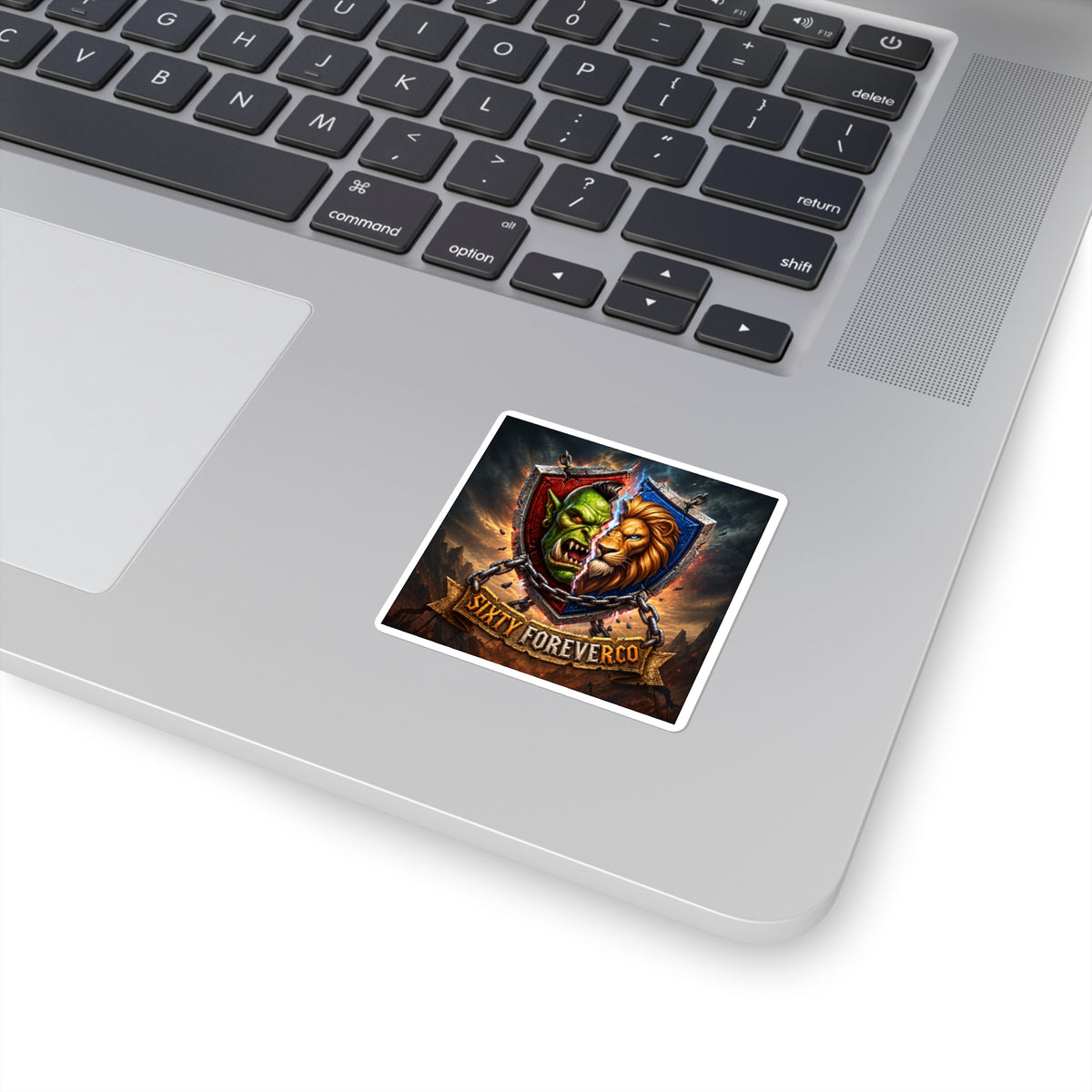 Sixty ForeverCo Orc vs Lion Crest Square Sticker — Fantasy Gaming Emblem