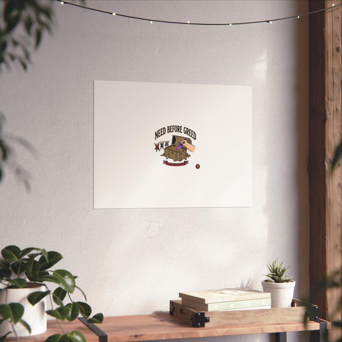 Need Before Greed Fine Art Poster — Vintage Chest Illustration, Inspirational Wall Art