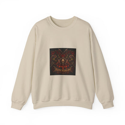 Crewneck Sweatshirt — Gothic Skull & Flames "Seven For Hell" Graphic