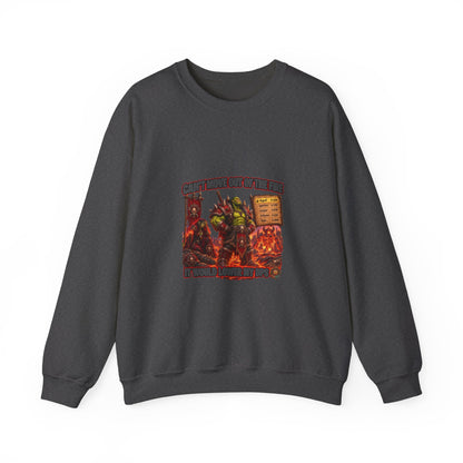 Crewneck Sweatshirt — Retro Dungeons & Dragons Goblin Art "Get Out of the Fire" RPG Gaming Tee