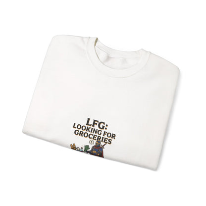Crewneck Sweatshirt — "LFG: Looking For Groceries" Funny Gamer Shopping Graphic