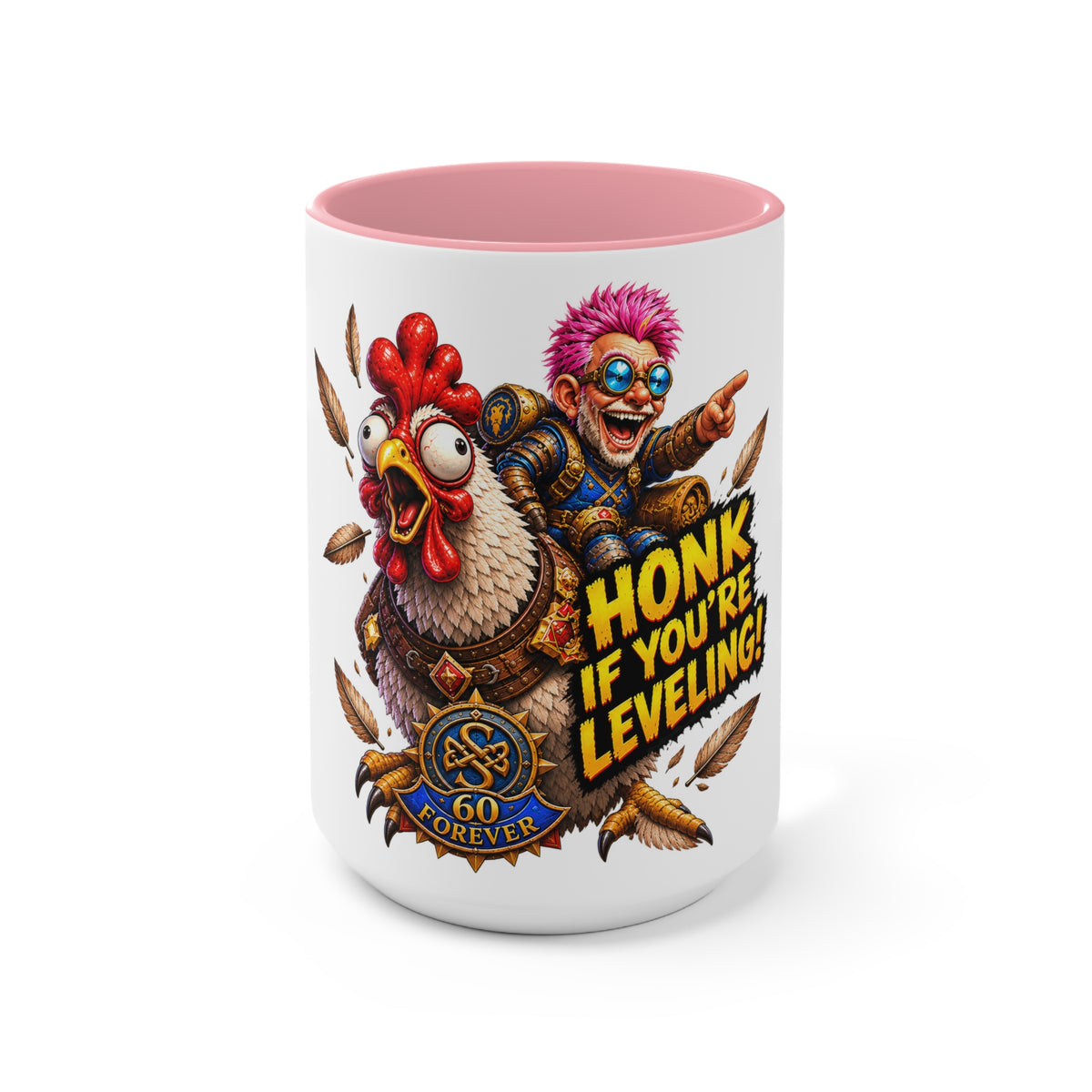 Gaming Mug — "Honk If You're Leveling" Funny Gamer Coffee Cup (Color Accent)