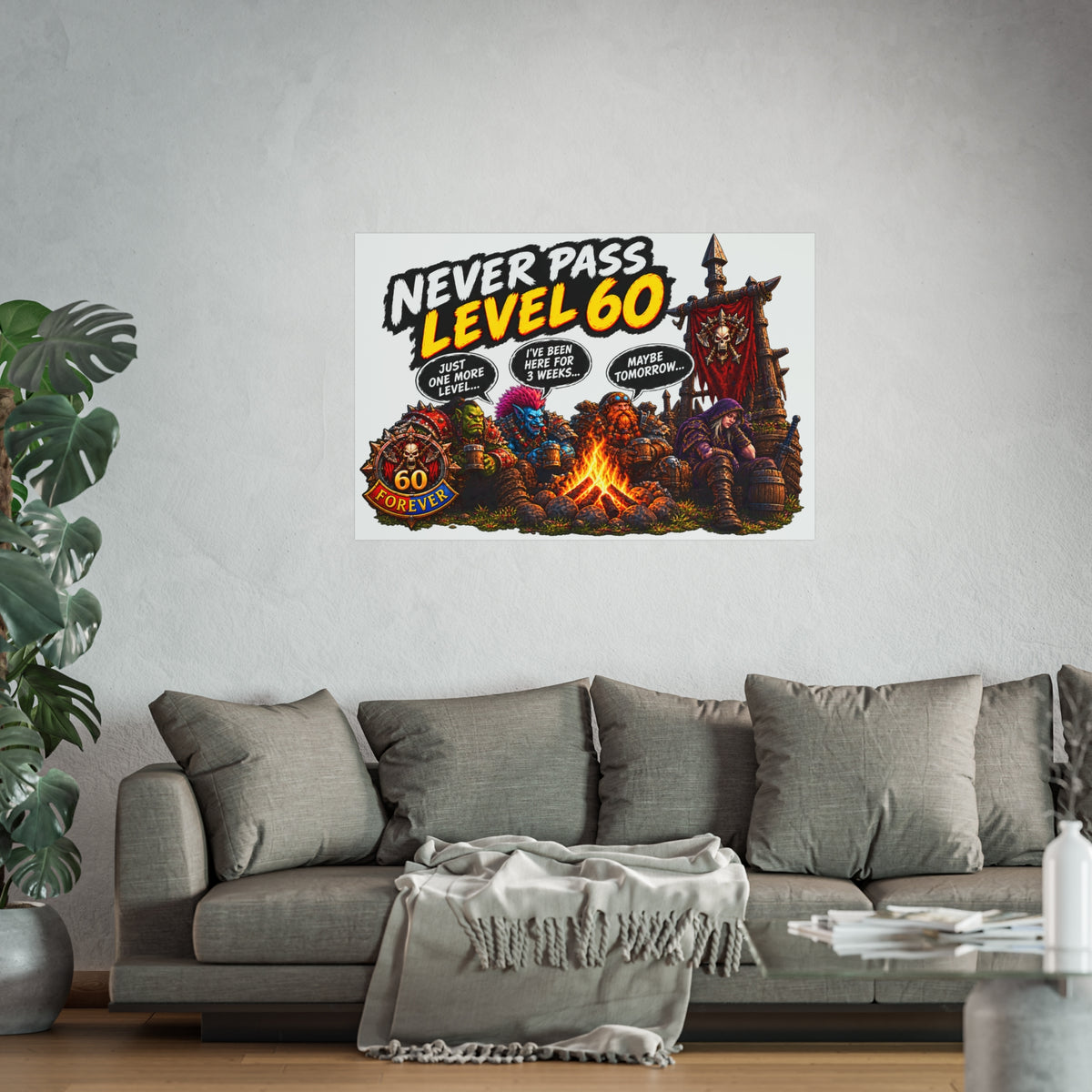 Never Pass Level 60 Fine Art Poster – Funny Gamer 60th Birthday Wall Art